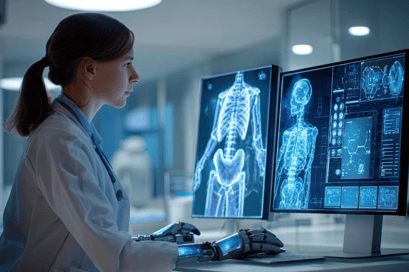 Dokter die kijkt naar geavanceerde data-analyses