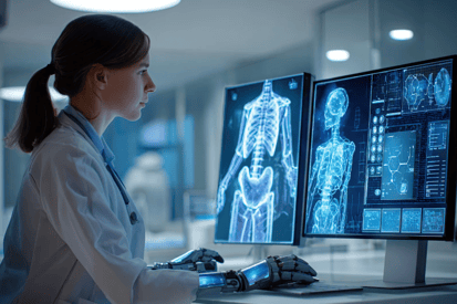 Dokter die kijkt naar geavanceerde data-analyses